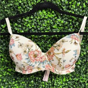 Victorias Secret Floral Embroidered Bra - Cream and Pink